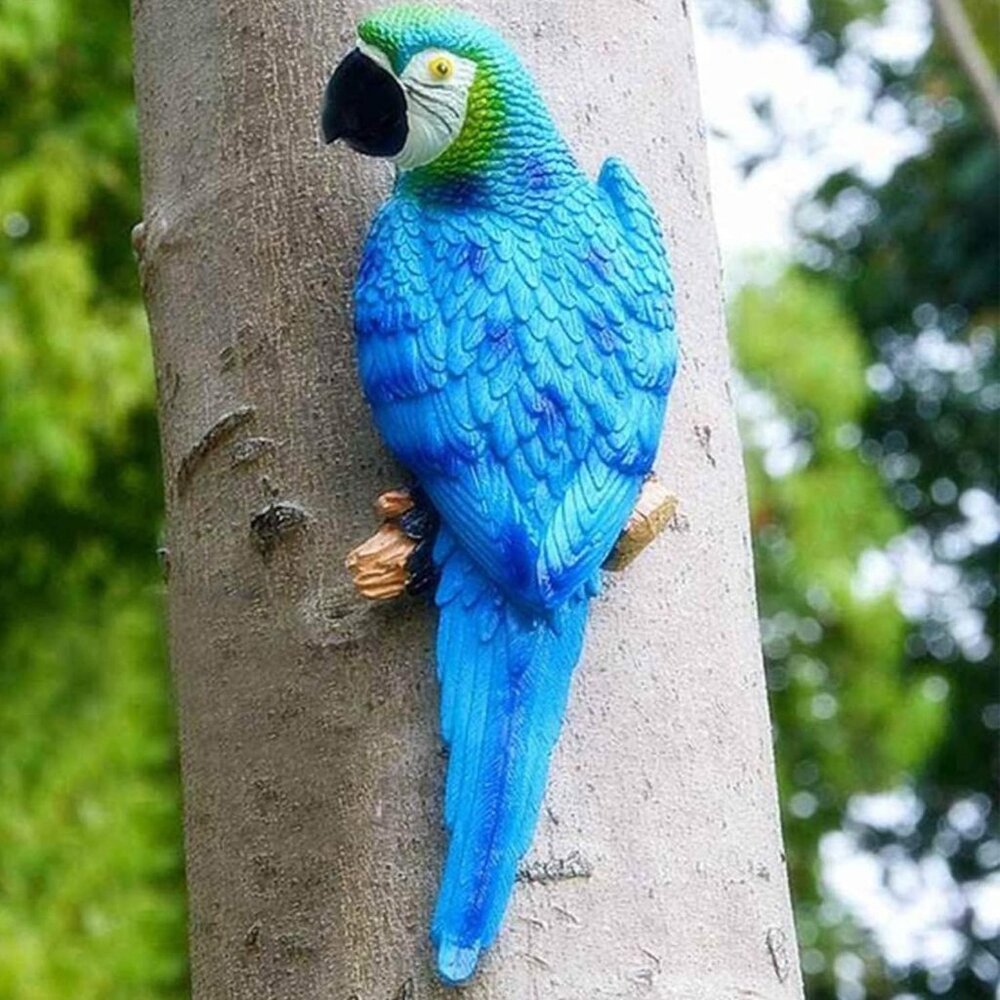12inch Large Resin Fake Macaw Hawaiian Tropical Parrot Sculpture for Porch Plam